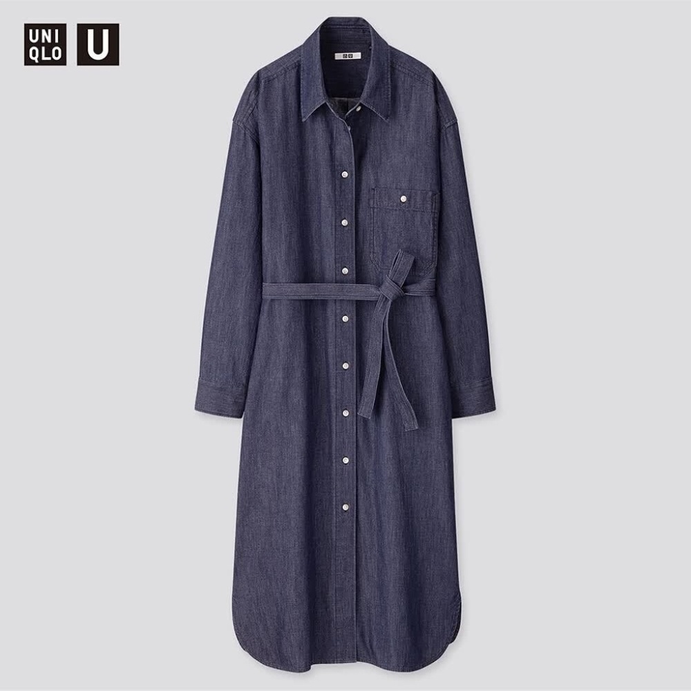 UNIQLO U Denim Long Sleeve Shirt Dress in Blue Size Small S